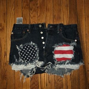 Levi cut off American flag Jean shorts